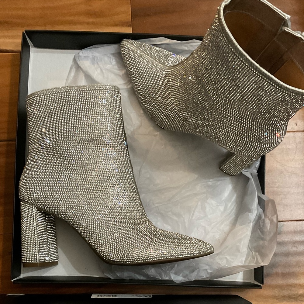 INC Anila silver crystal booties 7.5